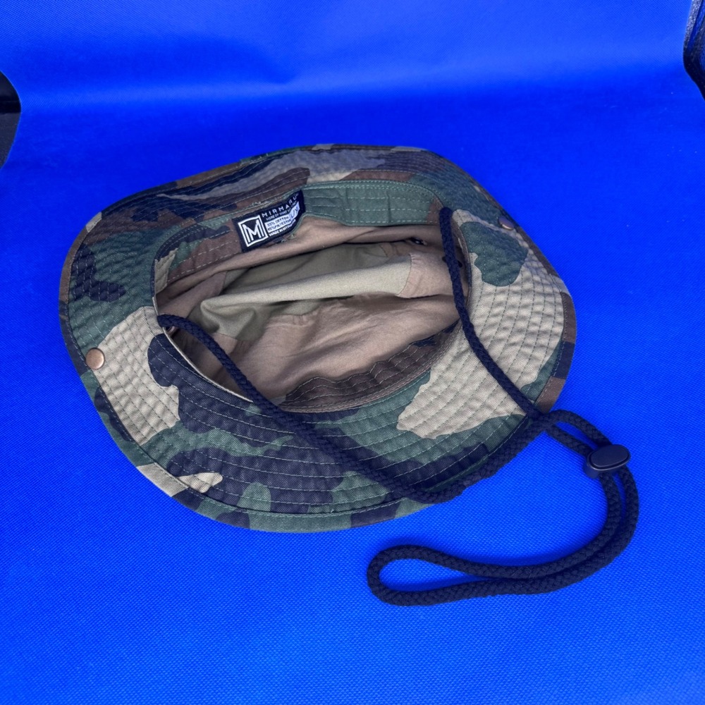 Mirmaru Woodland Camo Boonie Bucket Hat L/XL Adjustable Chin Strap Sun Hat Camp - Picture 3 of 4